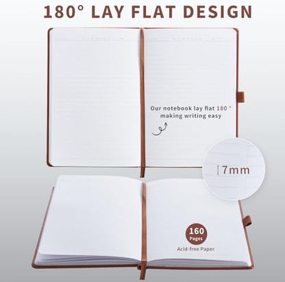 Heture Hardcover Notebooks, 6 Packs A5 Lined Journals Notebook for Writing 160 Pages, 8.2 x 5.5 inch, 6 Colors Classic Ruled Notebooks for College/Work/Travel (Brown, 1 Pack)