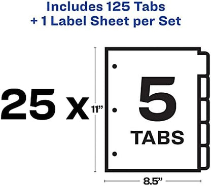 Avery Index Maker Clear Label Dividers, 5-Tab, White, 25 Sets