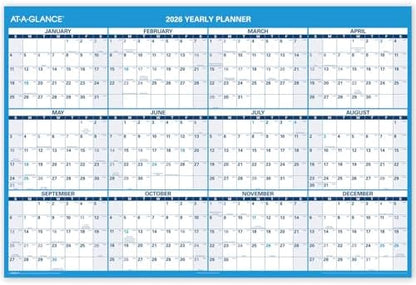 AT-A-GLANCE Erasable Calendar 2025-2026, Dry Erase Wall Planner, 48" x 32", Extra Large, Academic & Regular Year, Double Sided, Horizontal (PM326S28)