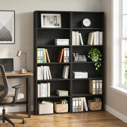 Furinno Jaya 6-Tier Book Shelf Set of 2, with Open Shelf, Espresso