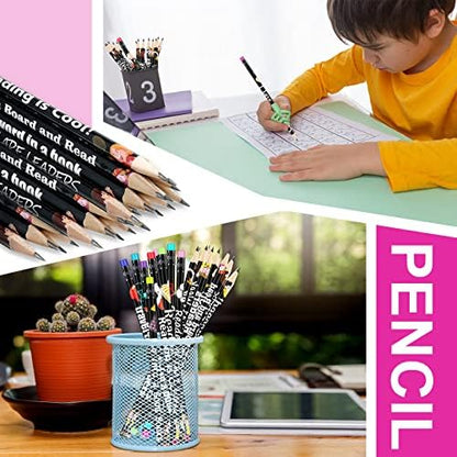 Tenare 150 Pcs Reading Motivational Pencils Bulk Fun Reading Pencils Wooden with Eraser Inspirational School Pencil Assorted Readings Black History Month Pencil for Reward Gift Stationery Party Favors