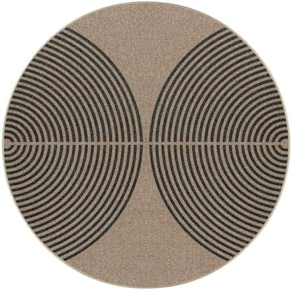 Lahome Modern Rainbow Round Rug, 6ft Easy Jute Brown Circle Patio Rug
