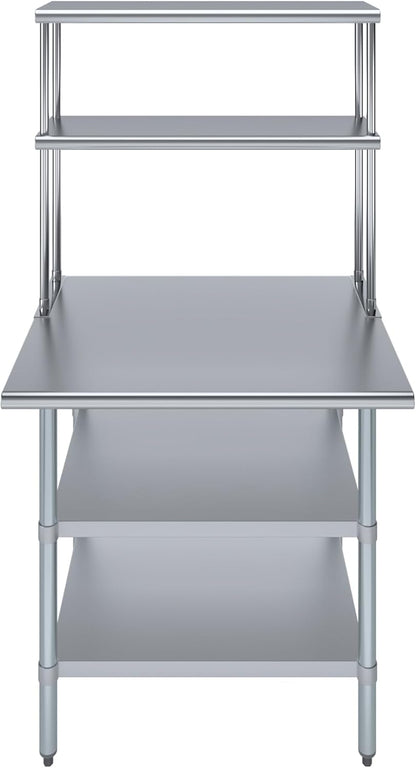 Amgood Stainless Steel Work Table with 2 Shelves | Metal Kitchen Prep Table & Shelving Combo (30" x 36" Table with 2 Shelves + 12" Overshelf)