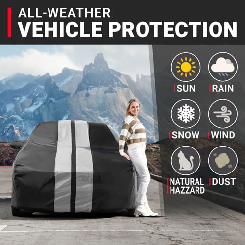 iCarCover Premium Heavy Duty Car Cover - Waterproof All Weather Rain Snow UV Protection, Camaro, Trans AM, XJS, GranTurismo, LXS SC, Firebird, Size C14 (See Size Chart), Stripe - Black/Gray - color: Sedan & Coupe - Black/Gray, size: C14 for Sedan & Coupe