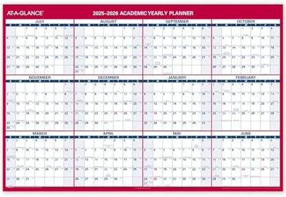 AT-A-GLANCE Erasable Calendar 2025-2026, Dry Erase Wall Planner, 48" x 32", Extra Large, Academic & Regular Year, Double Sided, Horizontal (PM326S28)
