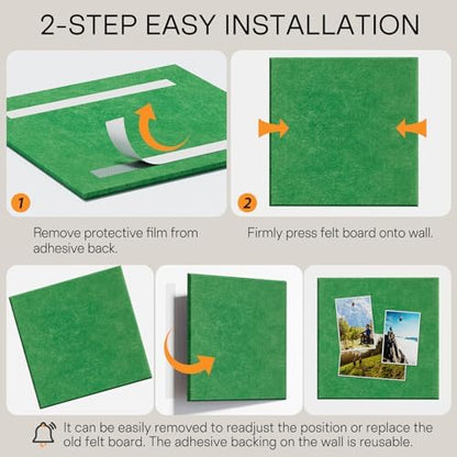 MaxGear Felt Bulletin Board 36" x 24", 6 Pack Emerald Green Felt Wall Tiles
