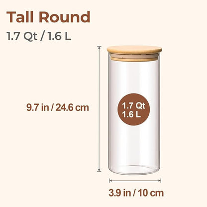 ComSaf 1.7 Qt Glass Storage Containers with Lids, Glass Jars with Lids, Clear Food Storage Jar, Round Canister Set of 3, Pantry Organizers for Pasta Flour Cookie Rice Tea Coffee Bean