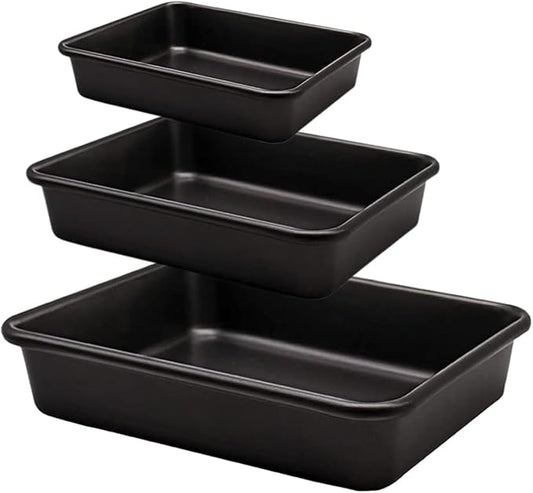 Rectangle Cake Pan, Deep Baking Pans Set Nonstick, 9/11/13 Inch, Heavy Duty Thickness Bakeware Roasting Tray for Toaster Oven, Thanksgiving Christmas Roast Turkey Pan, 3-Pack, Black