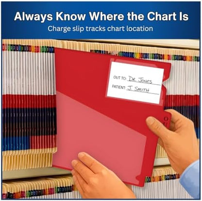 Doctor Stuff - Center Tab Vinyl Out Guides, Diagonal Cut Front Pocket, Top Charge Out Slip Pocket, Plastic File Folder, Letter Size 9" x 13-1/4", Red, 100/Box