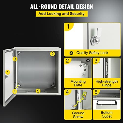 VEVOR NEMA Steel Enclosure, 12" x 12" x 6" NEMA 4X Steel Electrical Box,IP66 Waterproof & Dustproof,Outdoor/Indoor Electrical Junction Box,with Mounting Plate