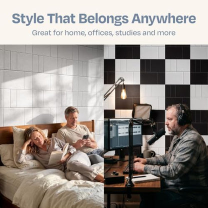Acoustic Panels 12-Pack Soundproof Wall Panels 12"x12"x0.4" Decorative Sound Dampening for Your Home, Office, Studio, Bedroom & More with Unique GridFrame Carving [White]