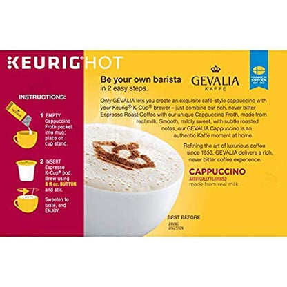 Gevalia Cappuccino Keurig K Cup Pods with Froth Packets 5.98oz (24 Count, 4 Boxes)