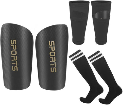 Soccer Shin Guards for Kids Youth Adults - Shin Pads and Sleeves Set with Optimized Insert Pocket for Boys Girls Men Women for Football Games - Protective Soccer Equipment(3 in 1)