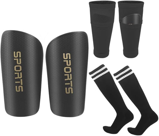 Soccer Shin Guards for Kids Youth Adults - Shin Pads and Sleeves Set with Optimized Insert Pocket for Boys Girls Men Women for Football Games - Protective Soccer Equipment(3 in 1)