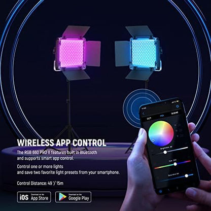 NEEWER Upgraded 660 PRO II RGB LED Video Light w App Control Tripod Stand