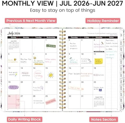 Planner 2026-2027, Weekly & Monthly Academic Calendar, Jul 2026 – Jun 2027