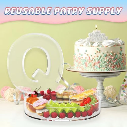 13.8" Extra Large Acrylic Letter Charcuterie Board Box, Reusable Fillable Letter Cake Candy Dish Display Serving Tray for Birthday Anniversary Party Decoration (Q)