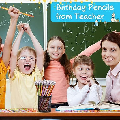 Happy Birthday Pencils Wooden Pencil Birthday Party Pencil with Top Erasers Birthday Party Supplies Favors, 6 Style(72)