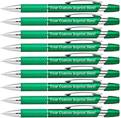 Express Pencils Personalized Ballpoint Pens Click action Custom Black writing ink - The Sleeker - Full color Printed Name Pens with Your Logo/Text/Message FREE PERSONALIZATION - 12 Qty (Green)