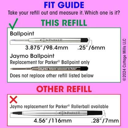 Replacement for Parker 1950369 - G2 Ballpoint Pen Refill - 6 Black + 6 Blue