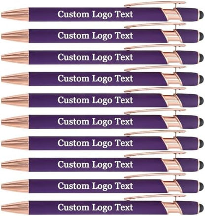 Personalized Pens Ballpoint with Stylus, Purple, 20 Pcs