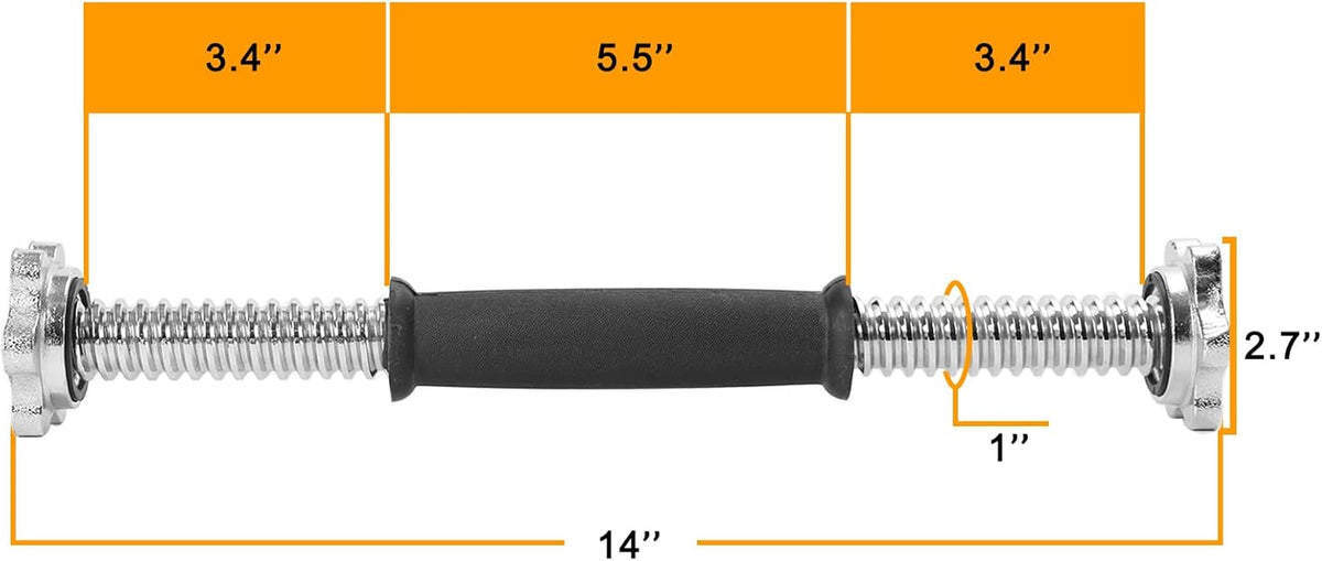 Threaded Dumbbell Rubber/Chrome Handles 1 Inch Pair, Adjustable Dumbbell Bar Handles, Fits Standard Weight Plates with 1” Diameter, for Gym Workouts, Exercise, Weightlifting, Sold in Pair