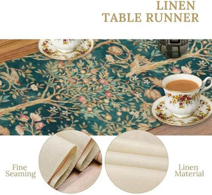 William Morris Floral Table Runner, Vintage Flowers Botanical Printed Table Runner for Home Kitchen Dining Table Decoration,13x108 Inch