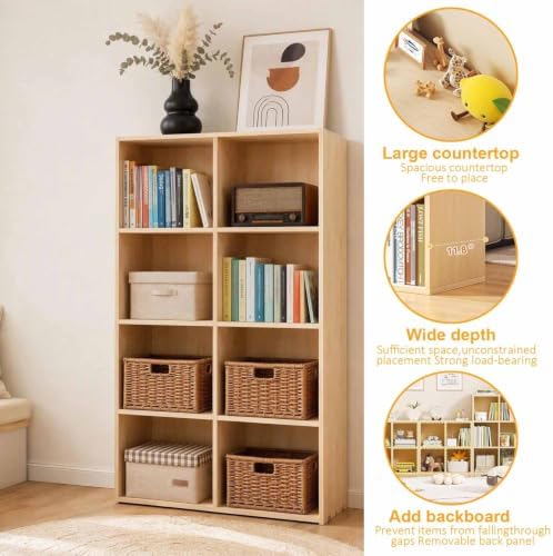 Solid Wood Horizontal Bookshelf,Cubby Storage Organizer,Vertical or Horizontal Bookcase,Hallway TV Stand,for Books, Photo Albums, Plants & Daily Necessities(47.2"-8Cube)