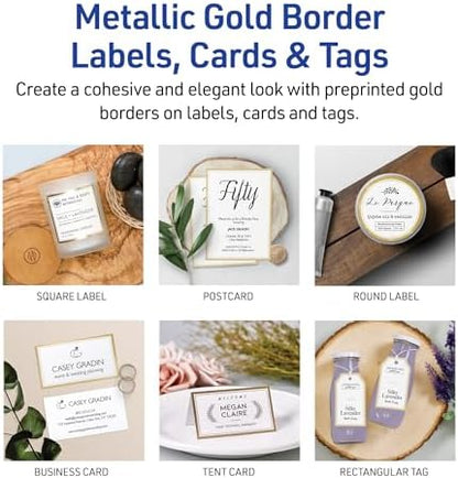 Avery Printable Rectangle Labels, 2" x 4" Blank Labels, Shipping, Matte White, Metallic Gold Border, Permanent Adhesive, Laser/Inkjet Printable, 100 Total (6506)