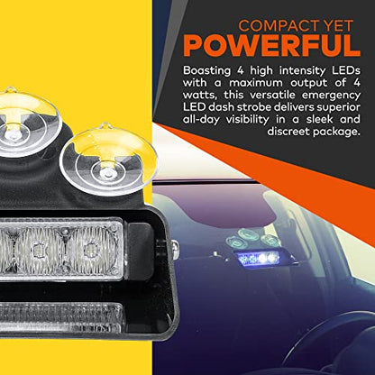 LAMPHUS SolarBlast SBWL14 4W RED White LED Emergency Dash Light [32 Flash Modes] [Adjustable Angle] [Suction Cups] Flashing Warning Strobe Dash Windshield Light for Volunteer Firefighter Vehicles - color: Red / White