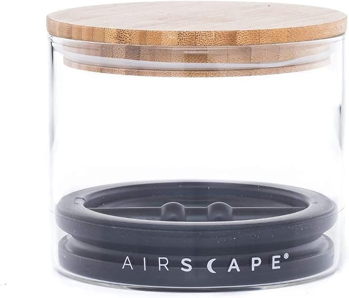 AirScape Glass Food Storage Canister - Glass Storage With US Patented Airless Inner Lid & Bamboo Top Lid - Preserves Food Freshness (Small 4-Inch)