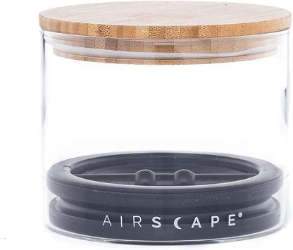 AirScape Glass Food Storage Canister - Glass Storage With US Patented Airless Inner Lid & Bamboo Top Lid - Preserves Food Freshness (Small 4-Inch)
