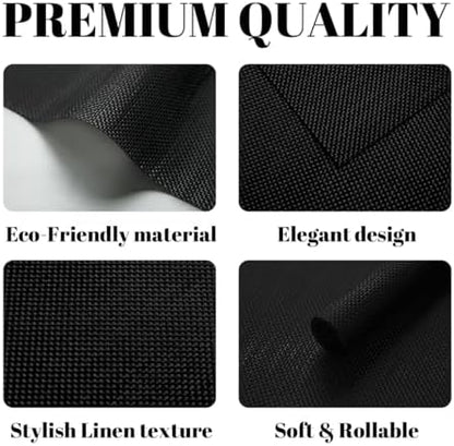 Placemats Set of 6 Vinyl/Plastic Woven Place Mats for Kitchen Table Indoor/Outdoor Washable Placemat Wipeable Dining Table Mats (Full Black,6)