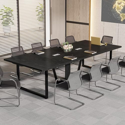 Tribesigns 8FT Conference Table, 94.49 L x 47.24 W x 29.53 H Inches Large Meeting Podcast Table for 10 People, Business Style Wooden Training Table with Strong Metal Frame for Office Conference
