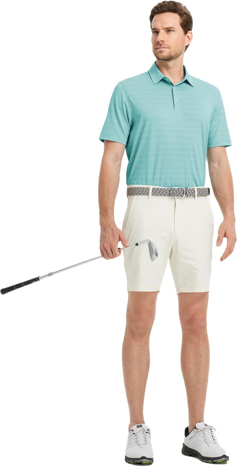 M MAELREG Golf Shirts for Men Short Sleeve Dry Fit Casual Striped Performance Moisture Wicking Collared Mens Polo Shirts