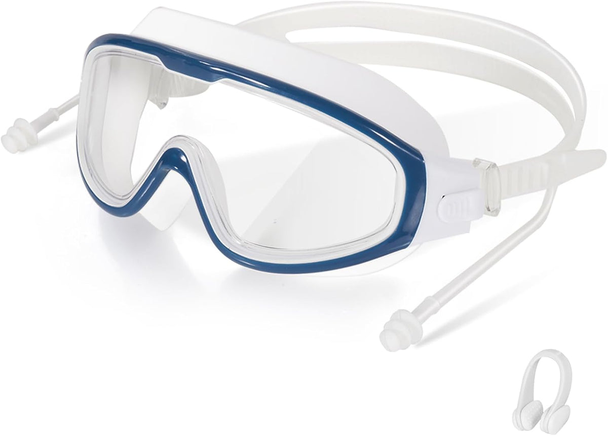 Adult Swimming Goggles,Leak-Proof,Anti-Fog Pool Glasses,Wide View Swim Goggles with Ear Plugs and Nose Clip