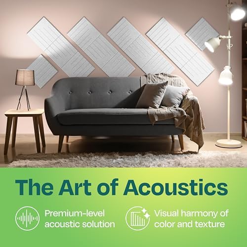 Acoustic Panels 12-Pack Soundproof Wall Panels 12"x12"x0.4" Decorative Sound Dampening for Your Home, Office, Studio, Bedroom & More with Unique LineWave Carving [White]