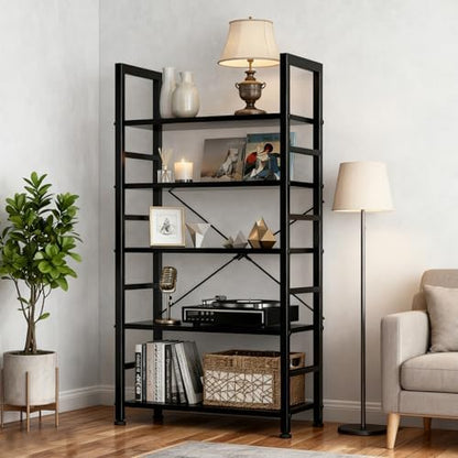 5 Tier Bookshelf, Free Standing Bookcase with Open Storage Shelves