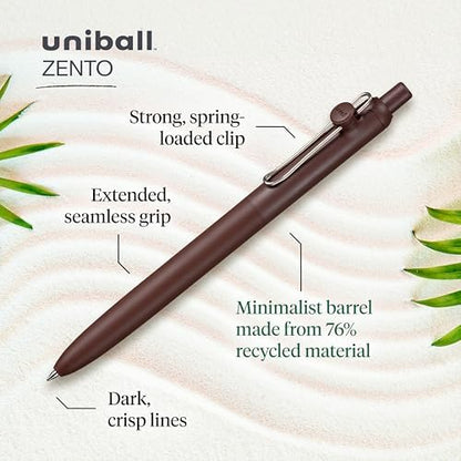 uniball Zento Liquid Gel Ink Retractable Pens, Medium Point (0.7mm), Boho Barrels, Black Ink, Dozen (Pack of 12)