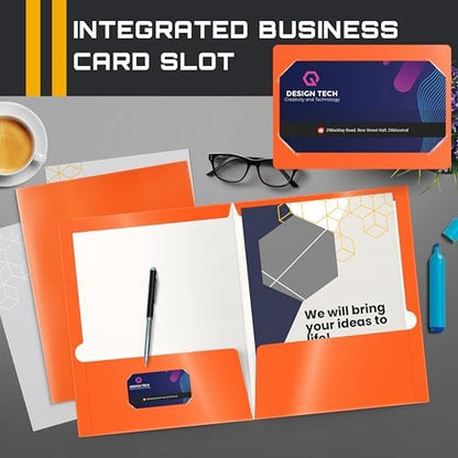 Better Office Products 2 Pocket Glossy Laminated Paper Folders, Letter Size, Orange Paper Portfolios, Box of 25 Orange Folders