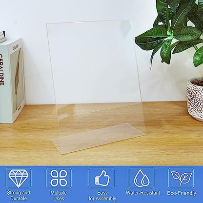 12 Pack Acrylic Sign Holder 8.5 x 11 Slant Back Acrylic Stands for Display Plexiglass Clear Acrylic Display Stands for Ad Frame, Picture Photo Frames, Promotions, Restaurants, Office, Store