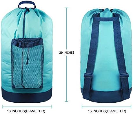 Dalykate Laundry Backpack with Shoulder Straps and Mesh Pocket Durable Nylon Clothes Hamper Bag with Drawstring Closure for College, Travel, Laundromat, Apartment