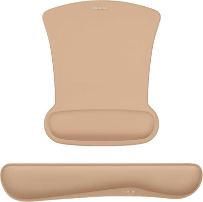 MOSISO Wrist Rest Support for Mouse Pad & Keyboard Set, Ergonomic Mousepad Non-Slip Base Home/Office Pain Relief & Easy Typing Cushion with Neoprene Cloth & Raised Memory Foam, Mocha