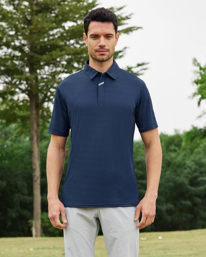 SAMERM Golf Shirts for Men Super Stretch Jacquard Dry Fit Golf Polo Moisture Wicking Short Sleeve Polo Shirts for Men
