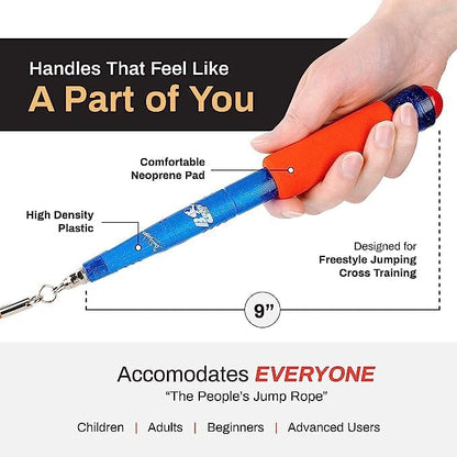 Buddy Lee Jump Ropes Rope Master Original Ball Bearing Jump Rope, 9” HD Plastic Handles. Perfect Jump Rope for Fitness, CrossFit Gym, Endurance Jumping, Cross Overs, Extreme Jumping