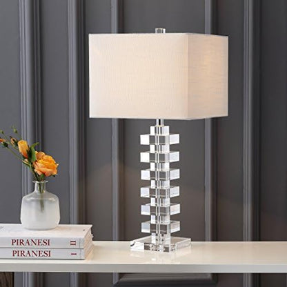 JONATHAN Y June 28" Geometric Stacked Crystal Table Lamp, Clear