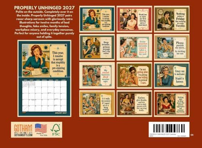 Properly Unhinged Witty Adult Sayings Calendar 2027 Wall Monthly