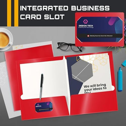 Better Office Products 2 Pocket Glossy Laminated RED Paper Folders, Letter Size, Paper Portfolios Box of 25 Red Folders