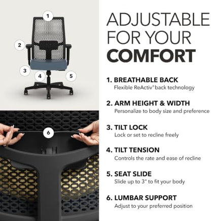 HON Ignition 2.0 ReActiv Ergonomic Office Chair, Lumbar Support, Nimbus