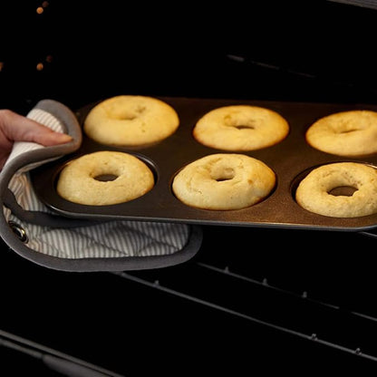 Wilton Gold Non-Stick Donut Pan Set - Quality Baking Pan - Dishwasher Safe & Scratch Resistant - Made Without PFAS - 12.5 x 8 x 1 Inch, 2-Piece Set